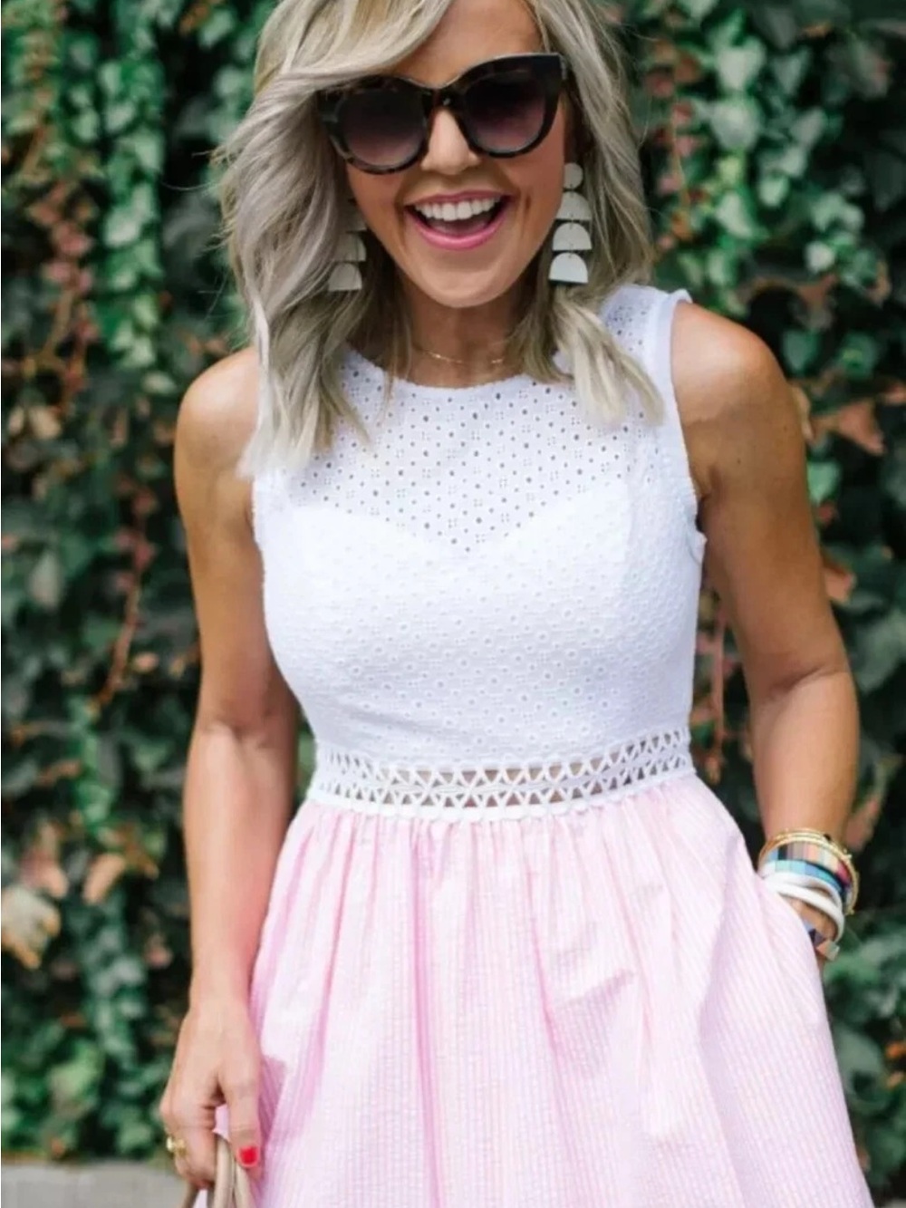 Lilly Pulitzer 🌻Women’s Pink Stripe Skirt with White Eyelet Bodice
